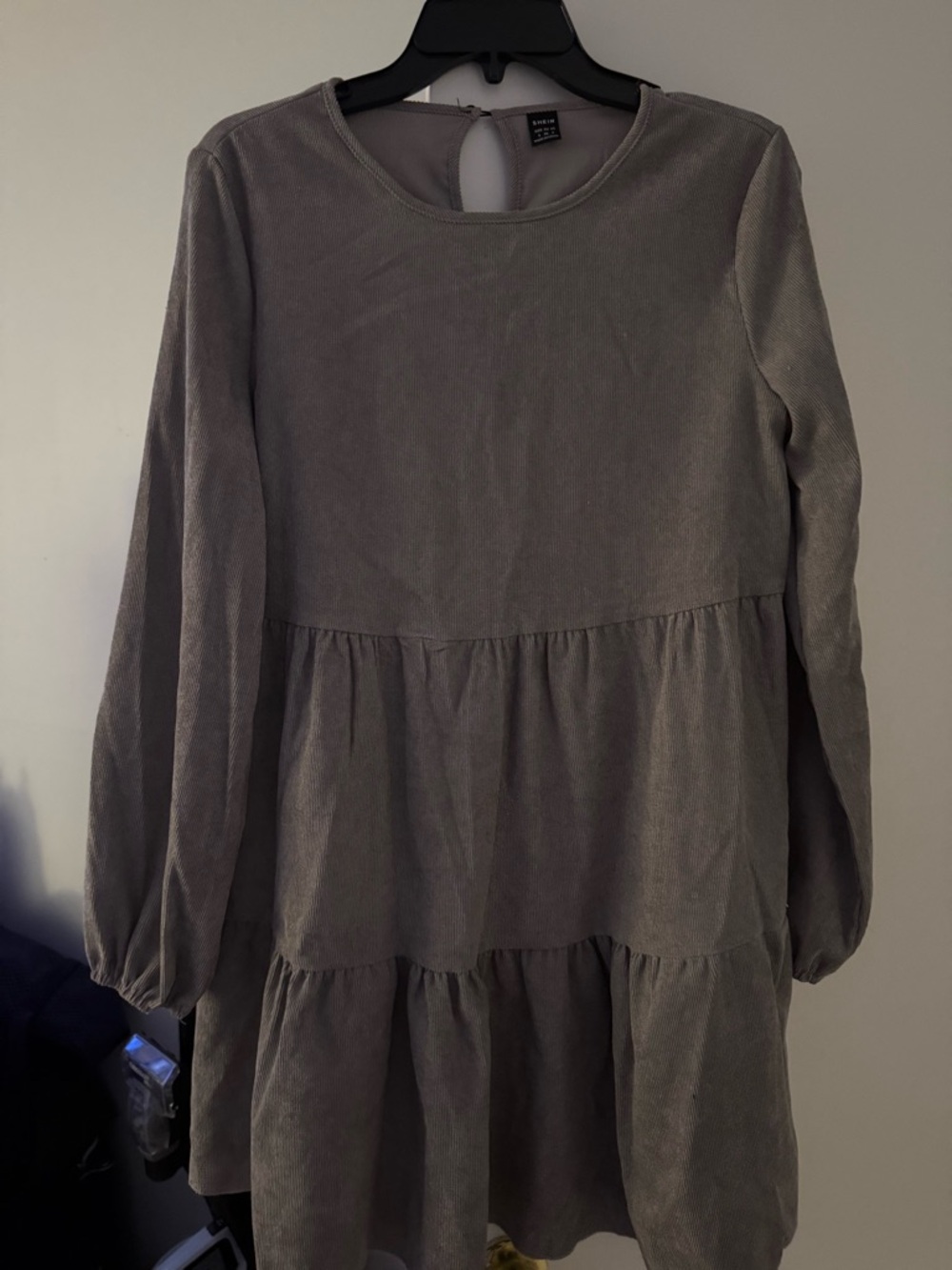 NWOT SHEIN Gray & Pink  Tiered Long-Sleeve Dress